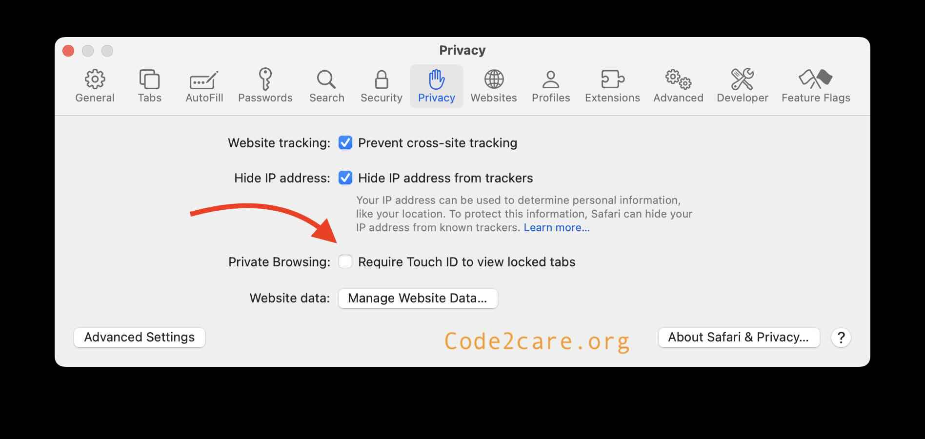Privacy tab - Require Touch ID to view locked tabs